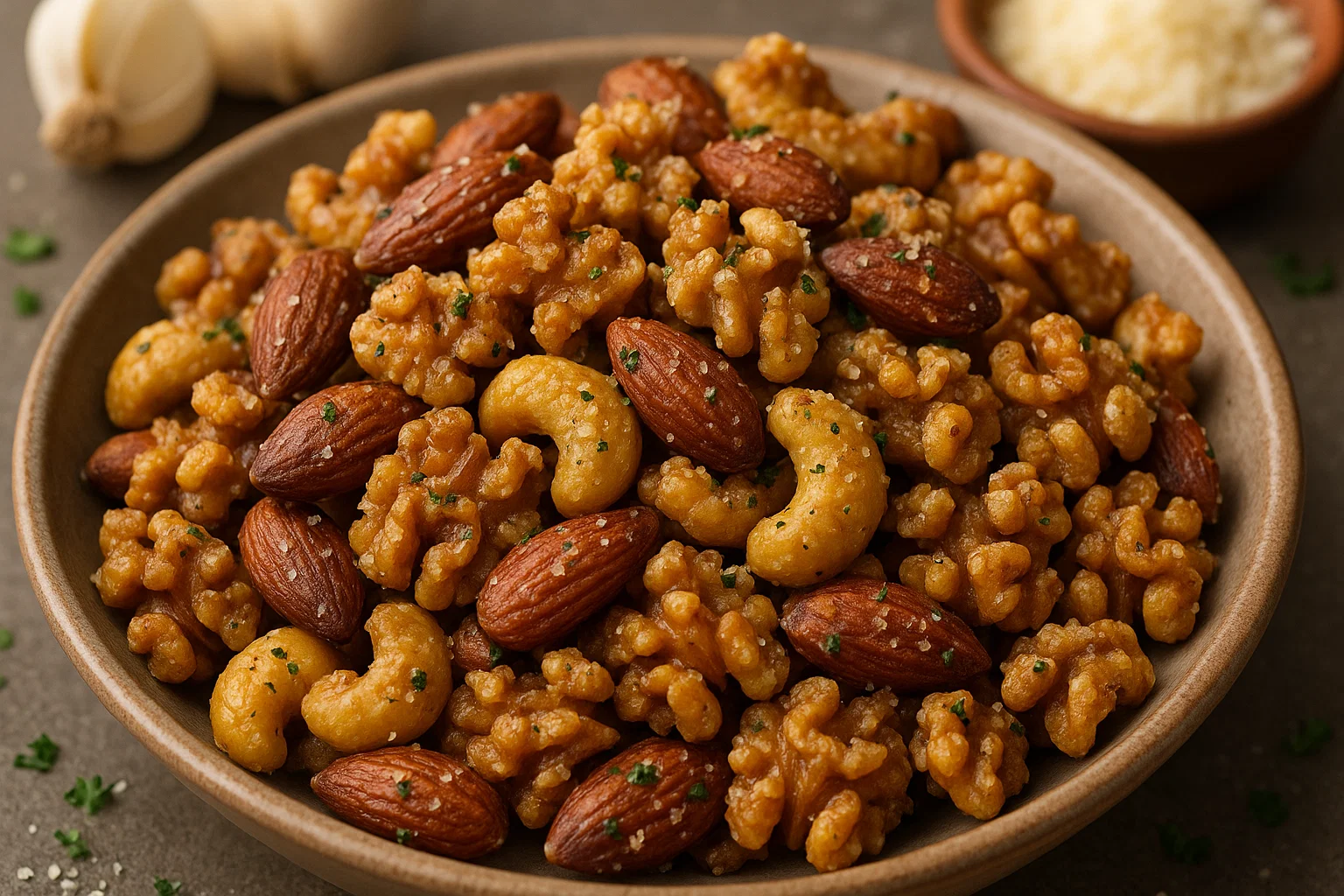 Roasted Nuts with Garlic and Parmesan - Pin Your Pin