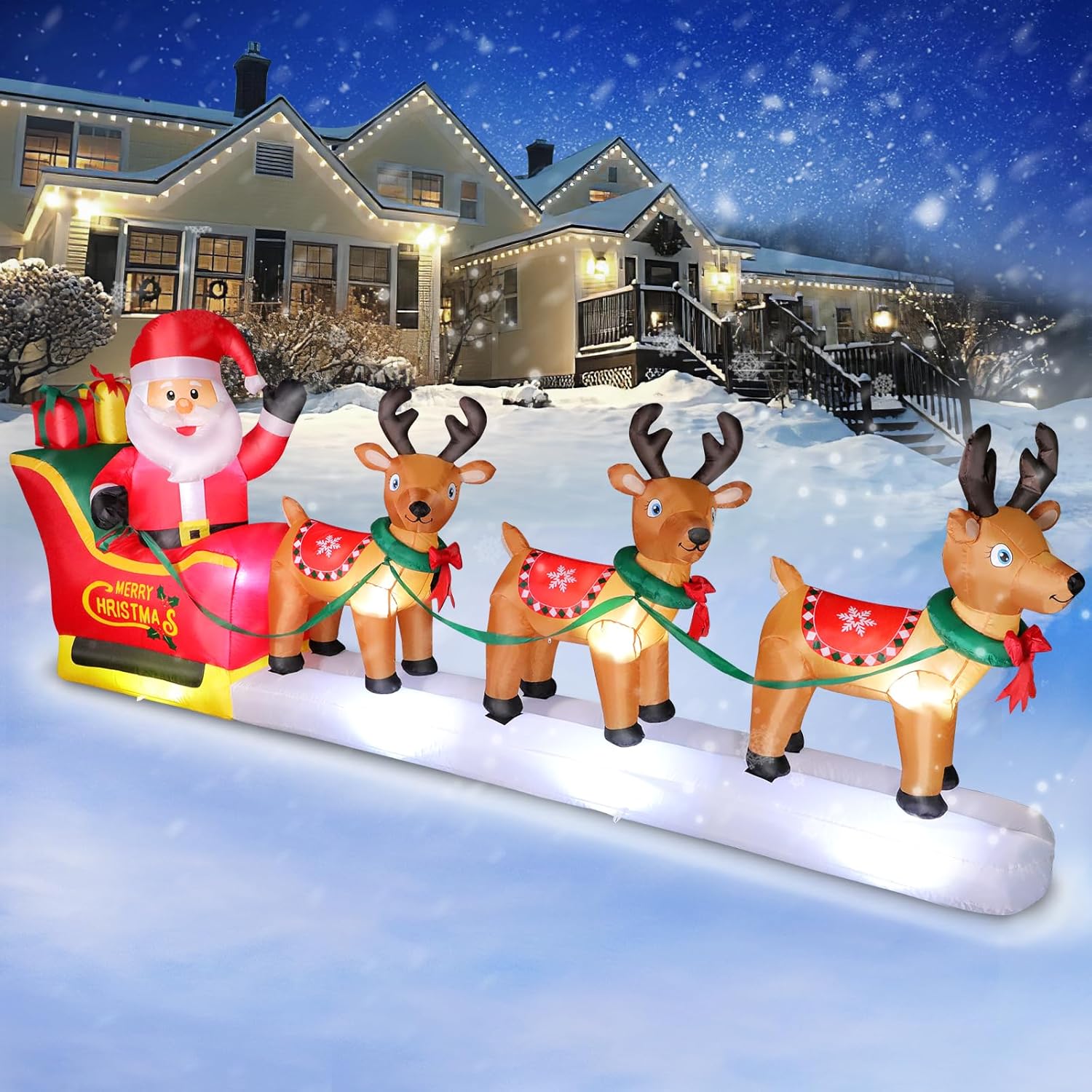 Gemmy Airblown Inflatable Santa in Reindeer Sleigh